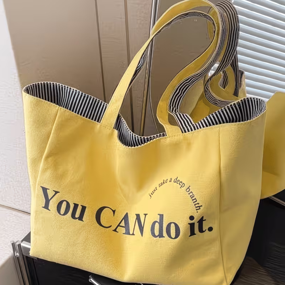 Anime Tote Bag - Fashionable Striped Printed Letter Double-Sided Shopping